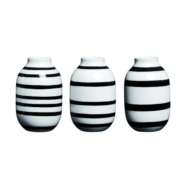 Komplet 3 črno-belih vaz iz kamenine Kähler Design Omaggio, višina 8 cm
