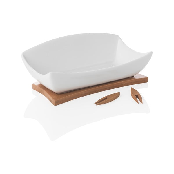 Komplet bele porcelanaste servirne posode in bambusovega pladnja Hors D'Oeuvre – Brandani-image-2