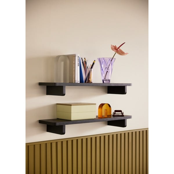 Črna polica v hrastovem dekorju 80 cm Poke – Hübsch-image-2