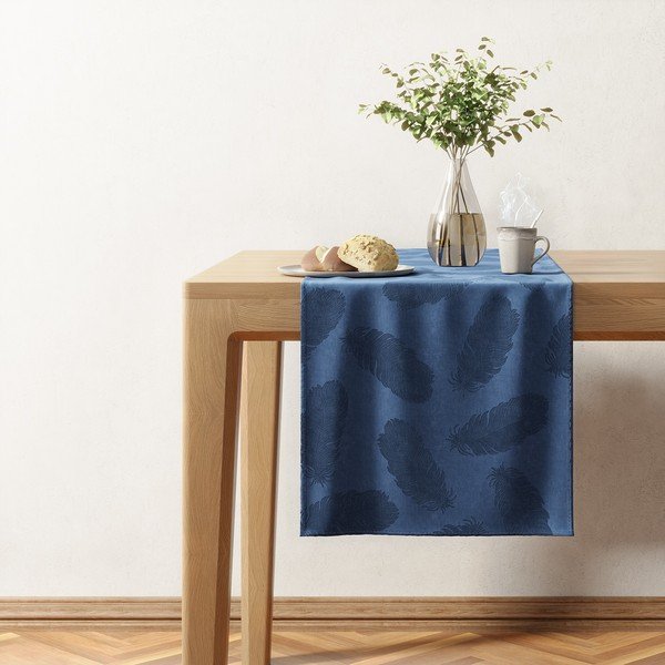 Temno moder namizni tekač z žametno površino AmeliaHome Peacock, 40 x 140 cm-image-2