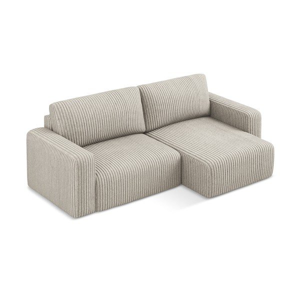 Bež raztegljiva/s prostorom za shranjevanje kotna sedežna garnitura iz rebrastega žameta (desni kot/z ležalnikom) Kona – Makamii-image-3