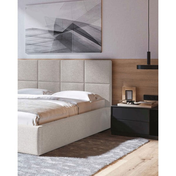 Bež oblazinjena zakonska postelja s prostorom za shranjevanje z letvenim dnom 180x200 cm Bufo – MESONICA-image-1