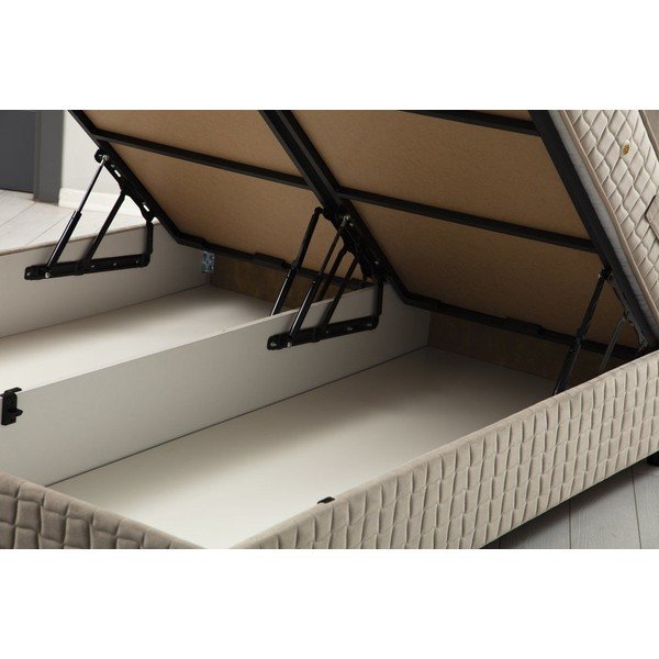 Bež oblazinjena zakonska postelja s prostorom za shranjevanje z letvenim dnom 140x200 cm Safir – Kalune Design-image-1