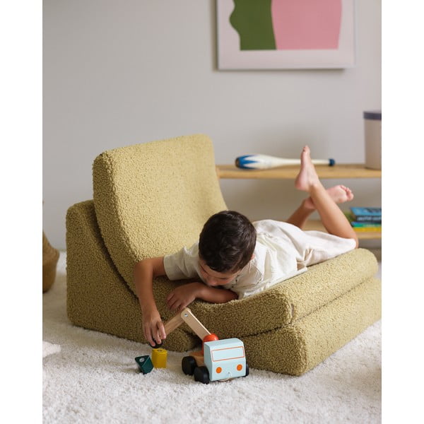 Zelen otroški fotelj iz tkanine bouclé Moon – Wigiwama-image-4
