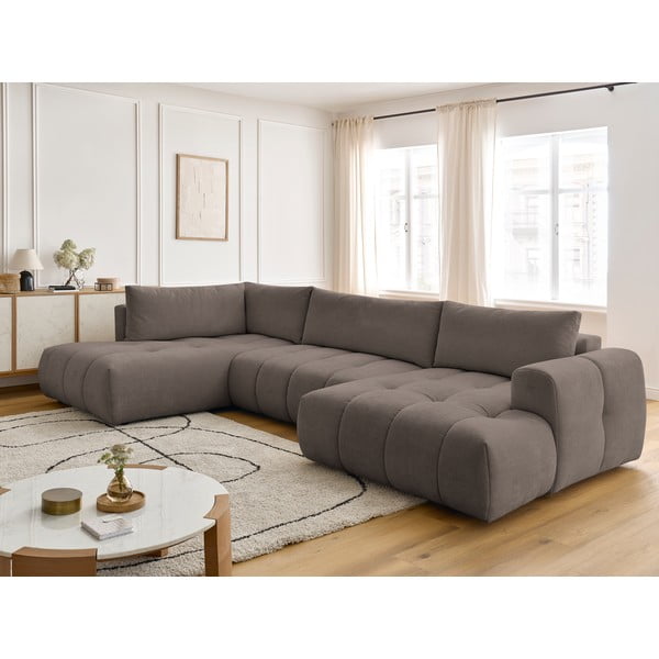 Sivorjava raztegljiva/s prostorom za shranjevanje kotna sedežna garnitura (levi kot/v obliki črke "U") Fuji – Bobochic Paris-image-1