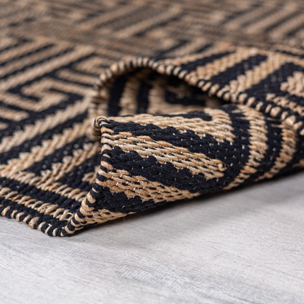 Ročno tkana preproga iz mešanice jute v črni in naravni barvi 120x170 cm Meander Jute – Flair Rugs-image-3