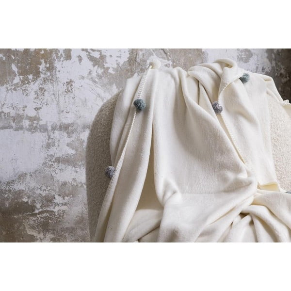 Kremno belo pregrinjalo iz flisa 150x200 cm Pom Pom – Mijolnir-image-3