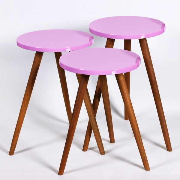 Komplet 3 rožnatih okroglih stranskih mizic Kate Louise