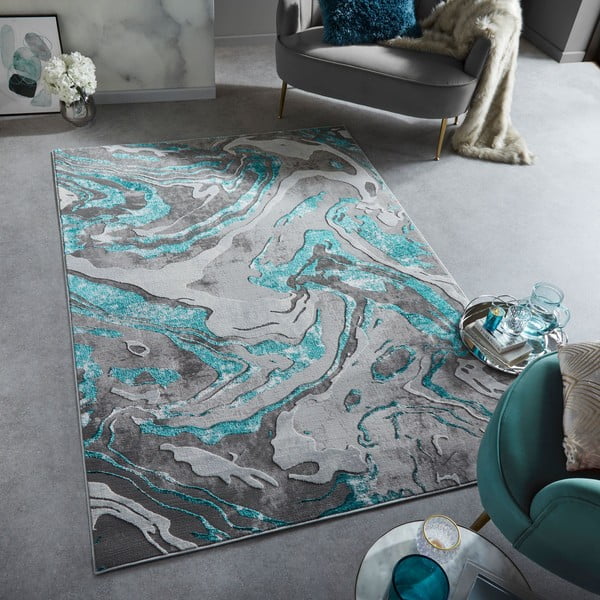 Siva/turkizna preproga 240x340 cm Marbled – Flair Rugs-image-1
