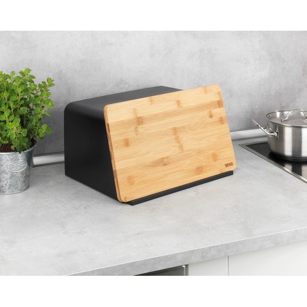 Črna posoda za kruh s pokrovom iz bambusa Wenko Kubo-image-4