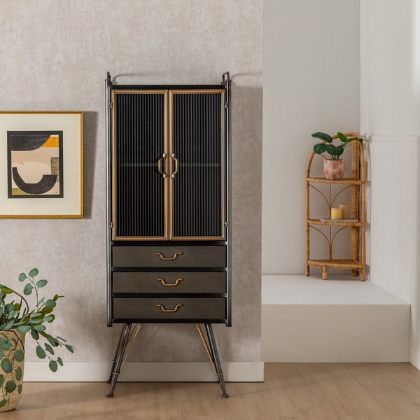 Črna kovinska vitrina 58x150 cm Brick – Ixia-image-1