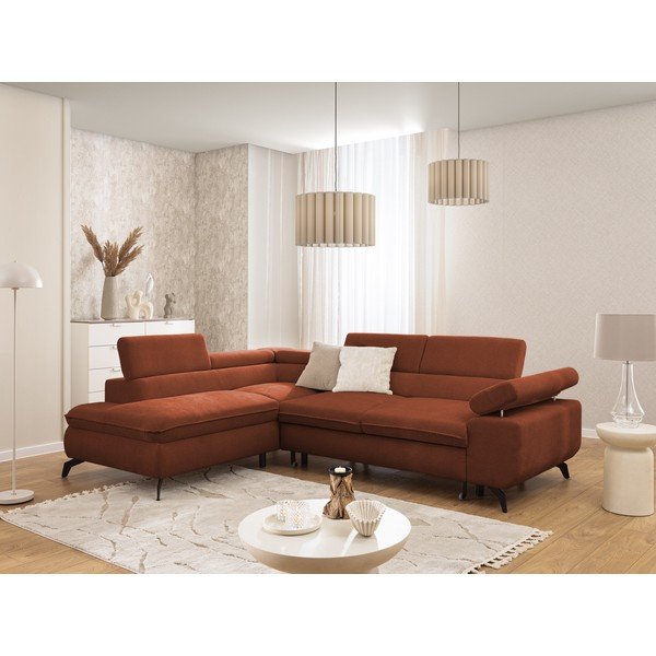 Kotna sedežna garnitura iz šenilje v barvi terakote (levi kot/v obliki črke L) Marbeya  – Ropez-image-1