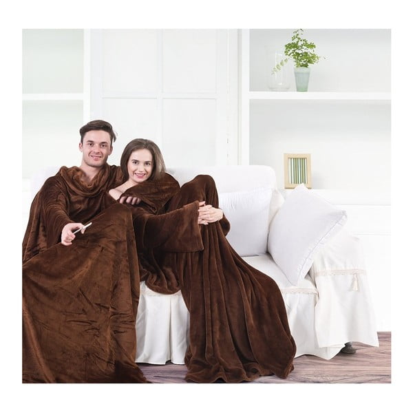 Rjava TV odeja iz mikrovlaken DecoKing Lazy, 180 x 150 cm-image-2