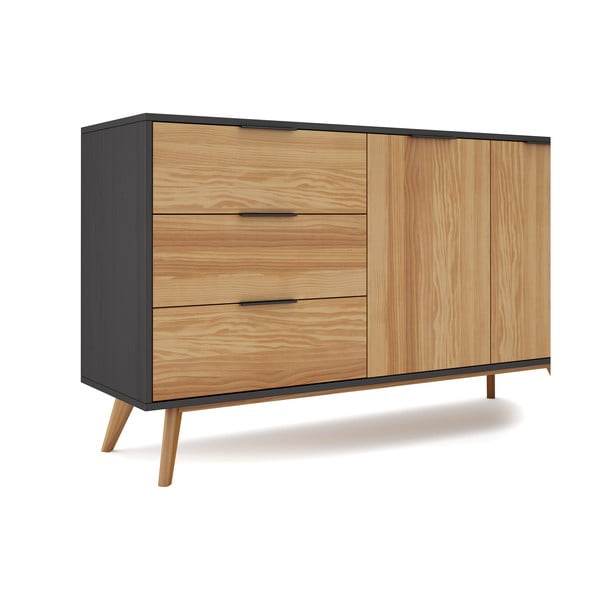 Črna/naravna nizka komoda iz masivnega bora 140x81 cm Lavis – Marckeric-image-4