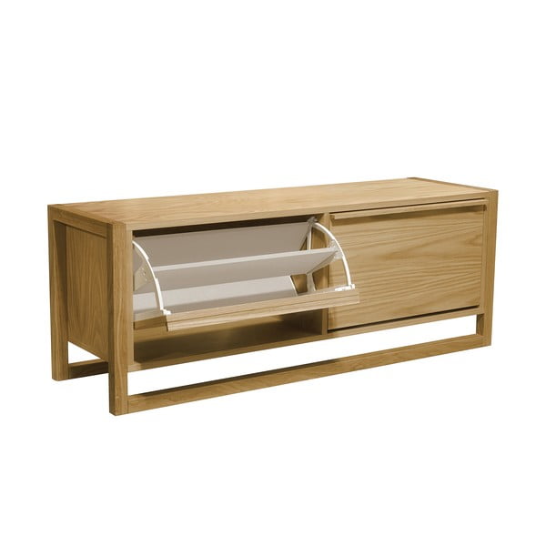 Preklopna omarica za čevlje v hrastovem dekorju s klopjo v naravni barvi NewEst – Woodman-image-2