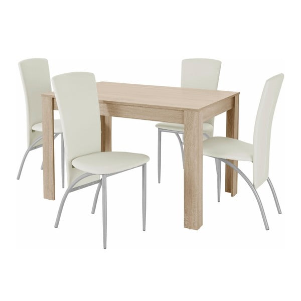 Garnitura jedilne mize in 4 bež jedilnih stolov Støraa Lori Nevada Oak Light Grey