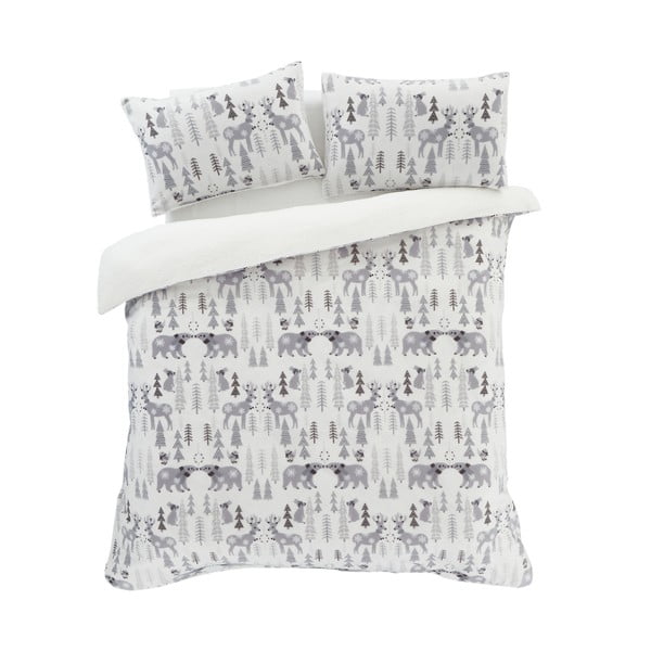 Bela/siva posteljnina iz mikropliša 135x200 cm Winter Wonderland – Catherine Lansfield-image-2