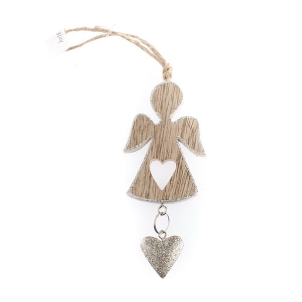 Leseni viseči angel s srcem v srebrni barvi Dakls, višina 5 cm