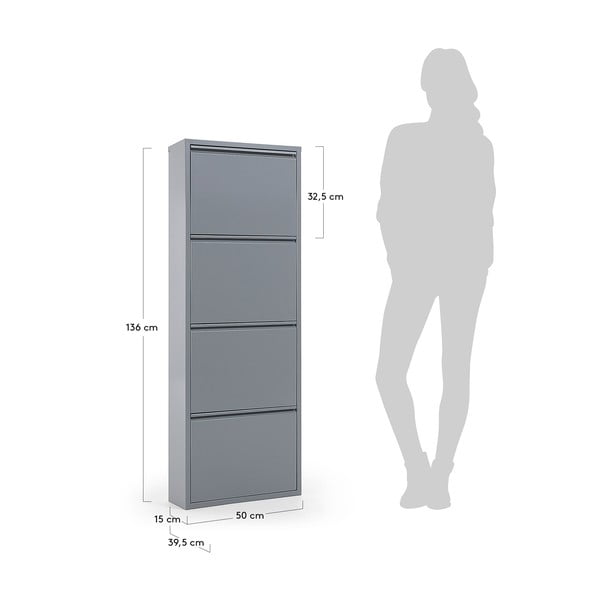 Svetlo siva kovinska preklopna omarica za čevlje 50x136x15 cm Ode – Kave Home-image-2