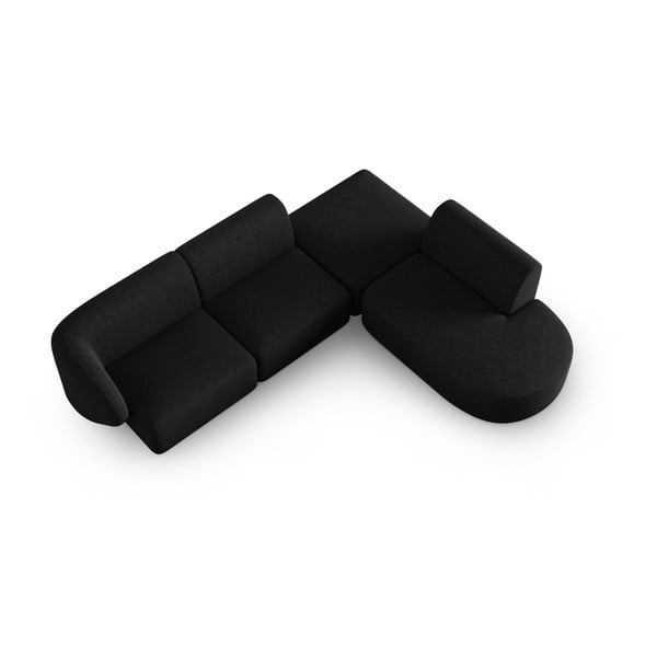 Črna kotna sedežna garnitura iz šenilje (desni kot/v obliki črke L) Paolo – Milo Casa-image-1