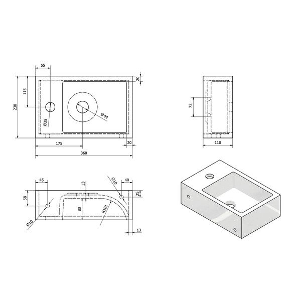 Majhen umivalnik iz litega marmorja Sapho Alabama, desna stran-image-3