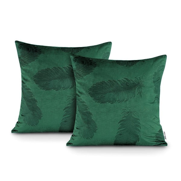 Komplet 2 zelenih prevlek za blazine z žametno površino AmeliaHome Peacock, 45 x 45 cm-image-1