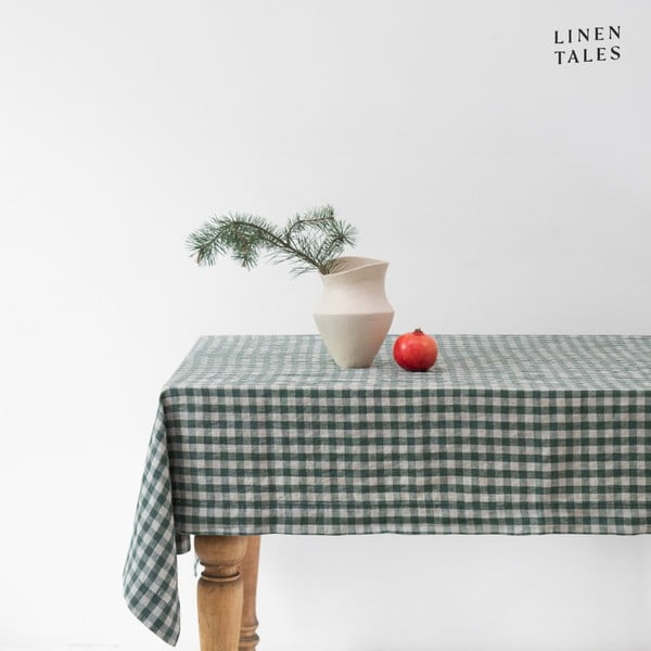Lanen namizni prt 140x250 cm Forest Green Gingham – Linen Tales