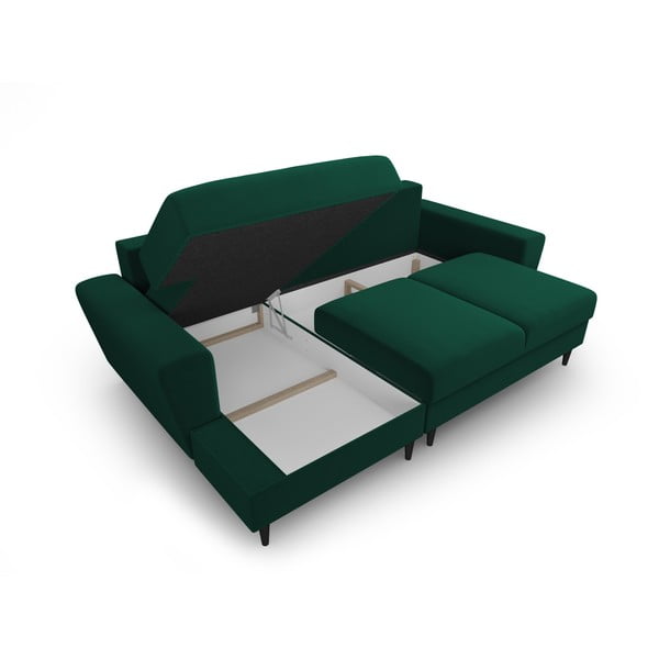 Zelena žametna raztegljiva kotna sedežna garnitura s prostorom za shranjevanje (levi kot/z ležalnikom) Kyoto – Cosmopolitan Design-image-3