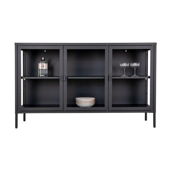 Črna kovinska vitrina 140x85 cm Brisbane – House Nordic-image-3