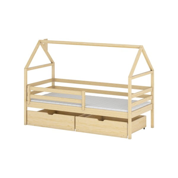 Majhna otroška postelja iz borovega lesa s prostorom za shranjevanje 80x160 cm Aron - Lano Meble