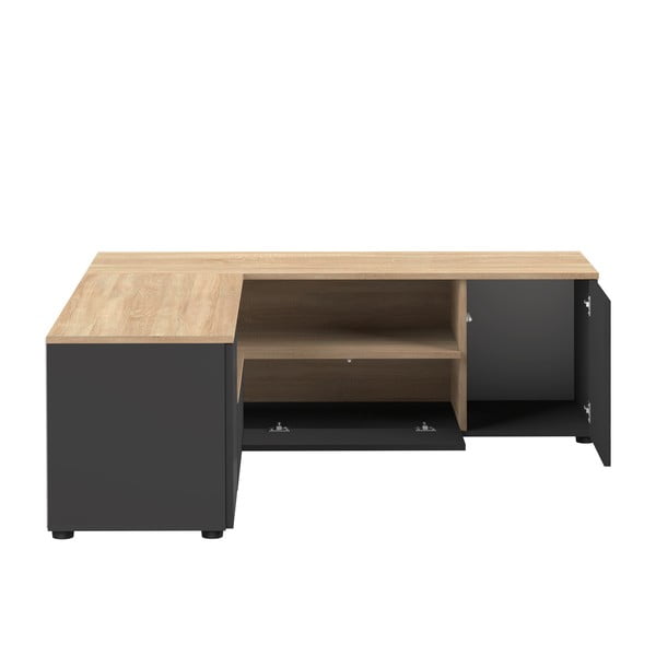 Črna/naravna TV omarica v hrastovem dekorju 130x46 cm Angle – TemaHome-image-4