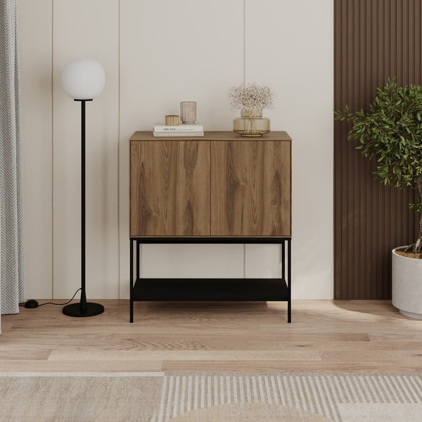 Črna/naravna omarica v hrastovem dekorju 80x90x40 cm Amira – Marckeric-image-3