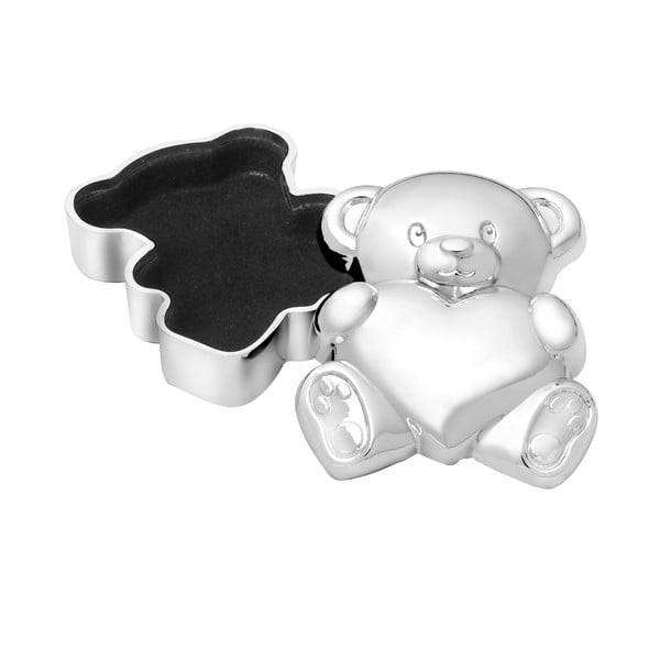 Kovinska škatlica za prvi mlečni zob v sijajno srebrni barvi 6x5x2 cm Bear with Heart – Zilverstad