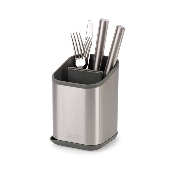 Odcejalnik posode za pribor iz nerjavečega jekla v sijajno srebrni barvi 11x11,5 cm Duo Steel – Joseph Joseph