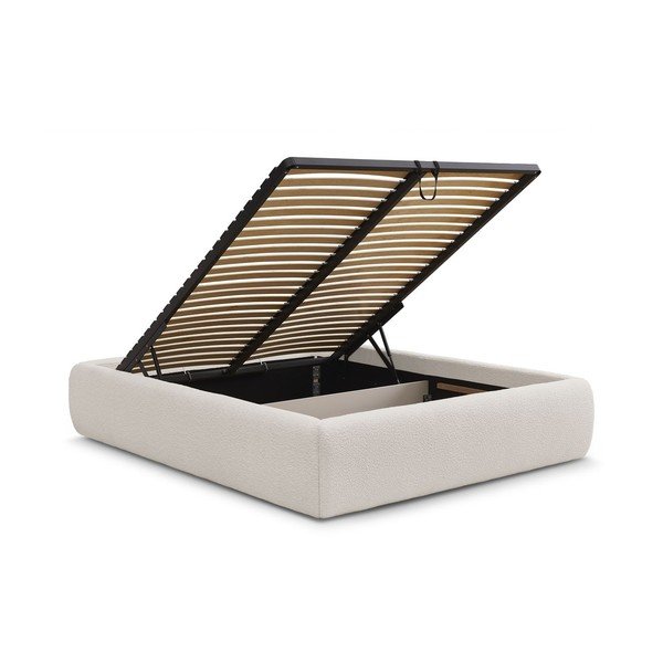 Bela oblazinjena zakonska postelja s prostorom za shranjevanje brez vzglavja z letvenim dnom 160x200 cm Inera – Bobochic Paris-image-3