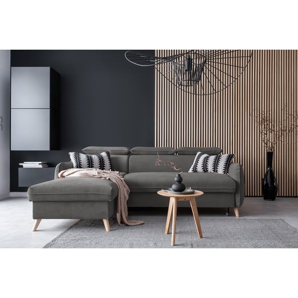 Temno siva žametna raztegljiva kotna sedežna garnitura (levi kot) Sweet Harmony – Miuform-image-1