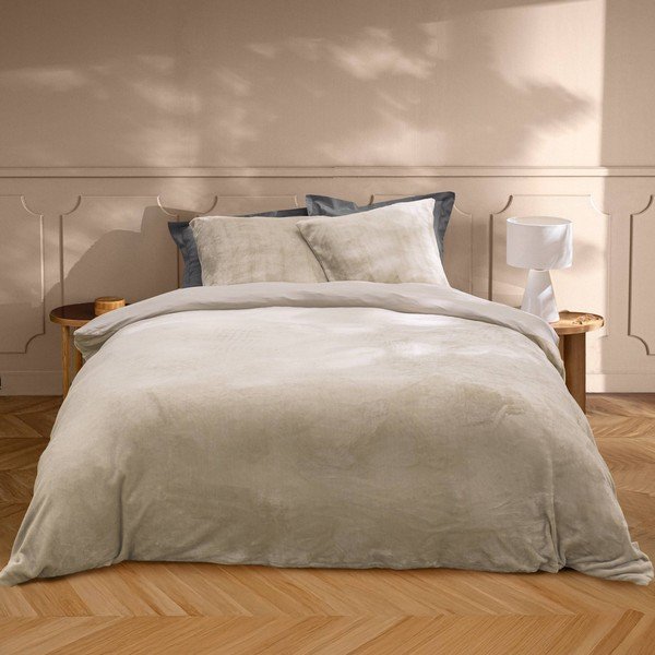 Bež 3-delna posteljnina za zakonsko posteljo/podaljšana iz mikroflanele 240x220 cm Flanou – douceur d'intérieur-image-1