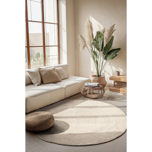 Kremno bela obojestranska/ročno tkana okrogla preproga iz jute ø 100 cm Braided – Hanse Home-image-1