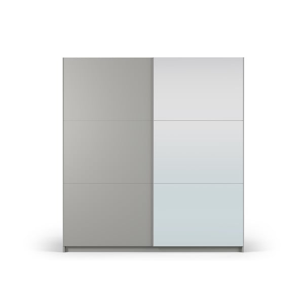 Siva garderobna omara z ogledalom in drsnimi vrati 200x215 cm Lisburn - Cosmopolitan Design