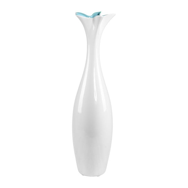 Bela keramična vaza z modrimi detajli Mauro Ferretti Mica, višina 58 cm