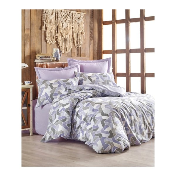 Posteljno perilo z ranforce bombažno rjuho za zakonsko posteljo Well Lilac, 200 x 220 cm