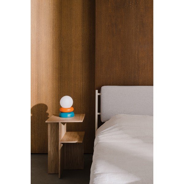 Modrozelena/oranžna namizna svetilka iz masivnega lesa s steklenim senčilom (višina 24 cm) Otem – noo.ma-image-3