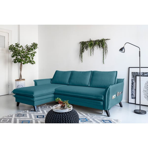 Turkizna raztegljiva sedežna garnitura Miuform Charming Charlie, levi kot-image-1