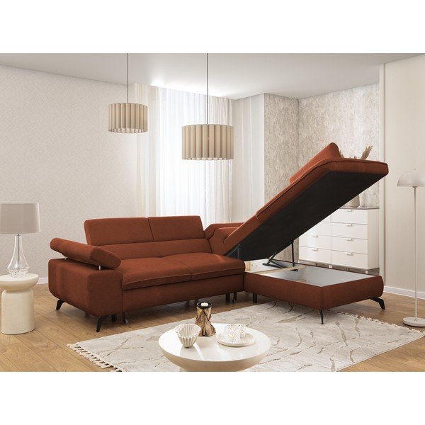 Kotna sedežna garnitura iz šenilje v barvi terakote (desni kot/v obliki črke L) Marbeya  – Ropez-image-4