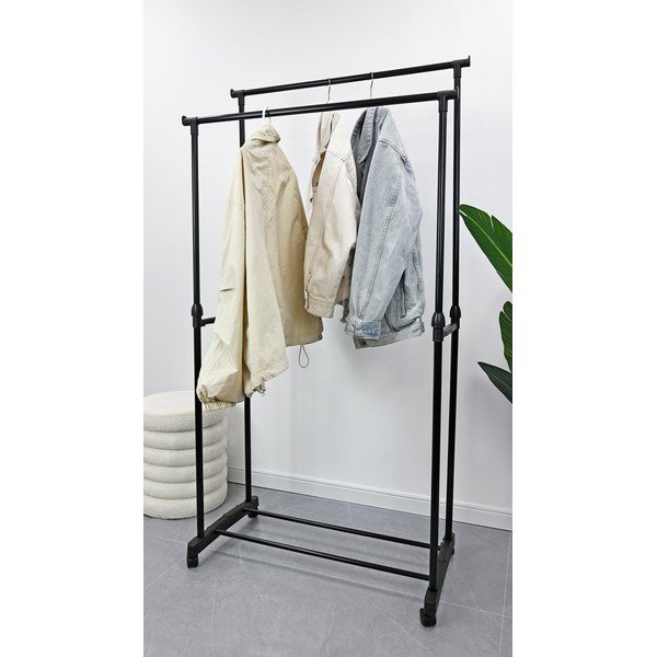 Črno kovinsko stojalo za oblačila na kolesih 80x160x42 cm Roald – Yes Everyday-image-1