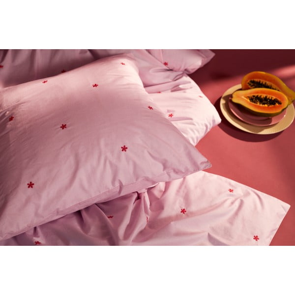 Rožnata enojna posteljnina iz bombažnega perkala 140x200 cm Daisy – JUNA-image-1