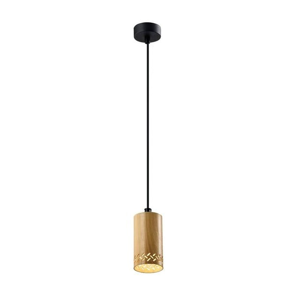 Črna viseča svetilka z lesenim senčnikom ø 7 cm Tubo – Candellux Lighting
