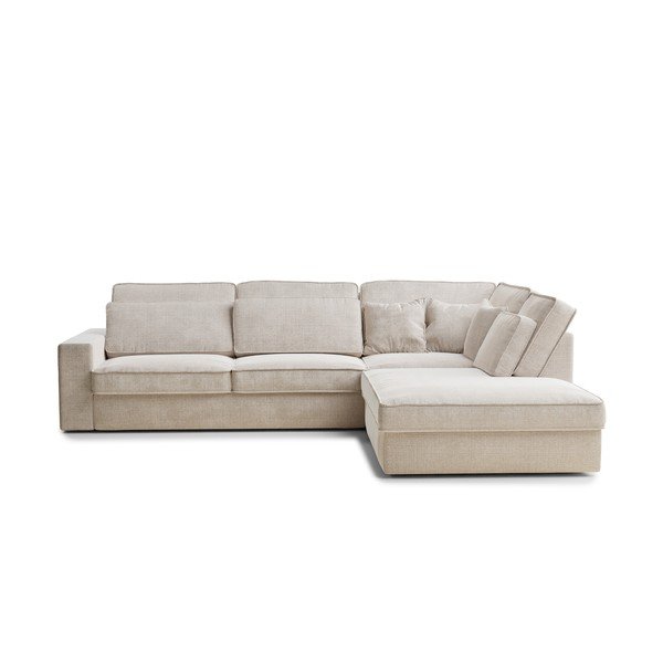 Kremno bela kotna sedežna garnitura iz šenilje (desni kot/v obliki črke L) Kirou – Maison de Rêve