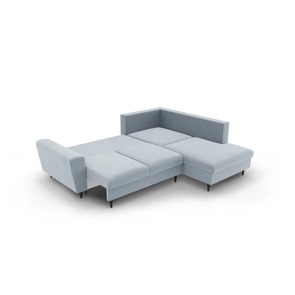 Svetlo modra žametna raztegljiva kotna sedežna garnitura s prostorom za shranjevanje (desni kot/v obliki črke L) Kyoto – Cosmopolitan Design-image-4