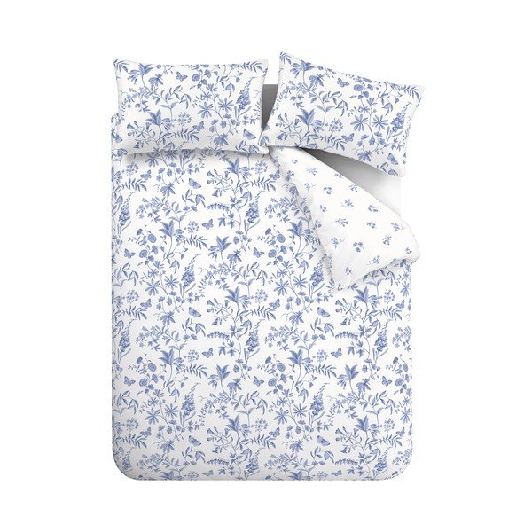 Modra 3-delna posteljnina za zakonsko posteljo iz bombažnega perkala 200x200 cm Thea Floral – Bianca